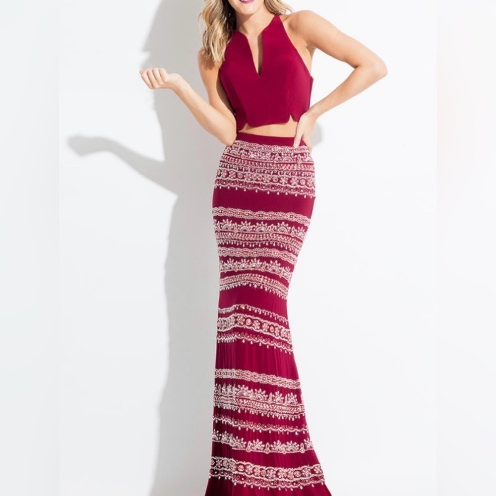 NWOT Burgundy Rachel Allan “Long Prom” Two Piece Dress Size 4